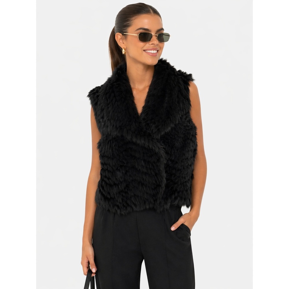 Marc by Marc Jacobs Black Real Rabbit Fur‎ Wool Knit Cardigan Vest One Size OS